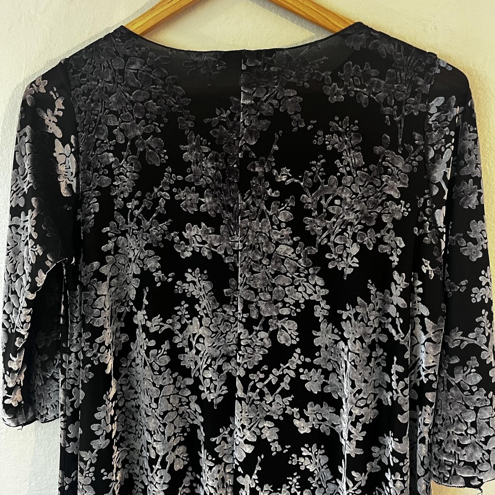 Jason Velvet Burnout Womens XS Silver Floral Tunic Asymmetrical Fairy Whimsigoth - Picture 5 of 12